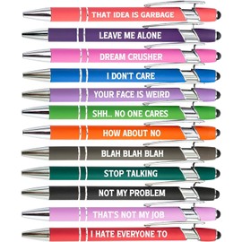 HLPHA Funny Pens,12PCS Demotivational Sarcastic Negative Quotes Ballpoint Pen Snarky Office Pen Set for Writing with Stylus Tip Funny Gag Gifts for Women Men Friend, Black Ink 1mm(10)