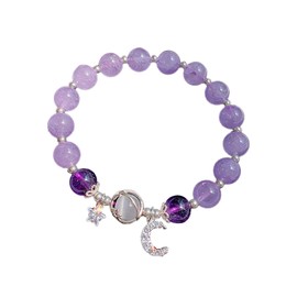 NORLSO Star Moon Bracelet Opal Glaze Bracelet Trendy Star Moon Charm Bracelet Crystal Beads Bracelets Natural Stone Beads Bracelet Birthday Jewelry for Women (Purple)