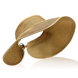 TUONYIS Straw Hat Sun Visor Hat, Wide Brim Ponytail Summer Beach Hats, Packable Caps, Roll up Cap, Breathable, UV Protection, for Travel, for Women Summer Vacation (Khaki)