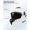 TTMiku Pearl White Motorcycle Dual Visor Flip Up Modualr Full