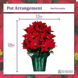 Sympathy Silks Rubys Silk Flowers - 20" Artificial Red Poinsettia Flower Bouquet – 5 lbs Weighted Pot – 20" Tall and 16" Wide – Perfect Size for Christmas Decor, Home, Office, or Memorial