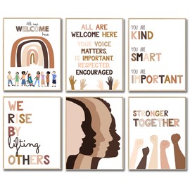 WINDVALE Set of 6 Boho Rainbow Poster Diversity Posters for Classroom Decor Therapy Office Decor School Counselors' Supplies - Gifts for Teachers, Counselors, Social Workers,Therapists (Rainbow)