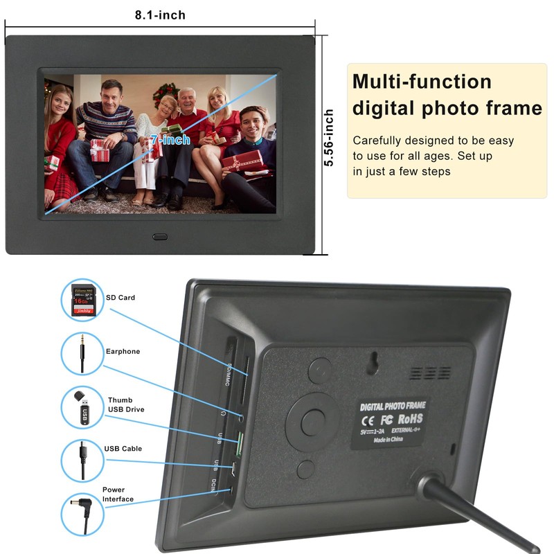 7 Inch Digital Photo Frame, Electronic Photo Frame, 1024x768P Music