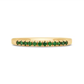 AFFY Round Cut Simulated Green Emerald Stackable Anniversary Wedding Band Ring In 14K Yellow Gold Plated 925 Sterling Silver Ring For Women Ring Size-9.5