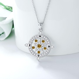 EUSJ Compass Necklace for Women Sterling Silver Compass Pendant for Women Compass Gifts for Friends Graduation Mothers Day, Sterling Silver, Cubic Zirconia