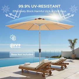 HOMSHADE 9ft Aluminum Solar Patio Umbrella - Rustproof Sturdy, Outdoor Table Market Pool Umbrella with 5-Year Fade Resistance, UPF50+, Zinc Alloy Push Button Tilt and Crank for Garden,Deck(Beige)