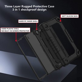 FIEWESEY for TCL Tab 8 Plus Tablet Case,Shoulder Strap Soft Silicone&Hard Back Shockproof Kids Protective Case for TCL Tab 8 Plus/TCL Tab 8 LE/TCL Tab 8 WiFi/TCL TAB 8V/TCL Tab 8 SE(Black/Black)