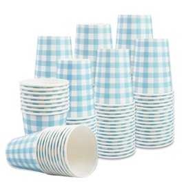 120Pcs Light Blue and White Gingham Paper Cups - 9oz Disposable Plaid Solo Cups Checkered Drinking Cups for Birthday Baby Shower Fiesta Picnic Party Supplies