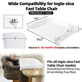 LuQiBabe Portable Baby Dining Tray Compatible with Ingle-sina Fast Table Chair Fits 6–36 Months Babies, BPA-Free Plastic & Dishwasher Safe, Mess-Free & Deep Edge Spill Guard, Home & Travel Use - White