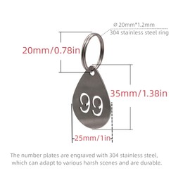 NanTun Stainless Steel Numbered Key Chain Teardrop Shape with Durable Metal ID Tags with Key Rings for Organization - Numbers 1 to 20