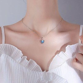 Suyi Heart Necklace 925 Sterling Silver Necklaces for Women Cubic Zirconia Pendant Necklace for Women Girls Blue 1