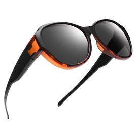 TINHAO Oversized Fit Over Sunglasses Over Glasses for Women and Men with Polarized 100% UV Protection(Amber leopard/black, Black)