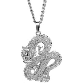 SUNYOBAO Necklace, Men's, Gold, Zirconia, Gold Dragon, Pendant, Silver, Silver Color, Dragon Necklace, Protection Against Evil Luck, Amulet Necklace, Fashion Accessory