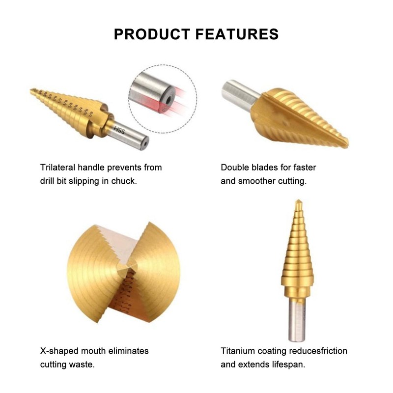 Wexecon 6pcs Step Drill Bit Set, 5 Titanium Coated Hss