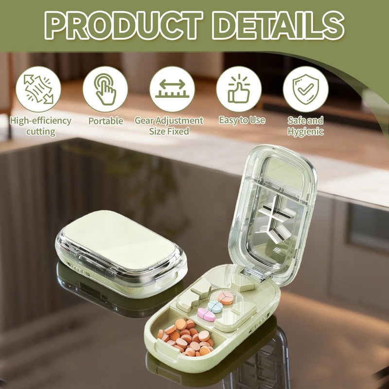 Portable 3-in-1 Pill Divider for Small Tablets, Adjustable Tablet Cutter