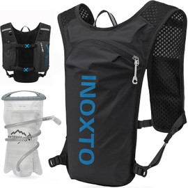 INOXTO Running Hydration Vest Backpack,Lightweight Insulated Pack with 1.5L Water Bladder Bag Daypack for Hiking Trail Running Cycling Race Marathon for Women Men (Black Blue)