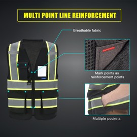 AYKRM Black Fire Rescue High Visibility Reflective Safety Vest