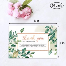 50 PCS Thank You for Your Order Cards - Customer Thank You Cards-Green Leaves Postcards Purchase Inserts to Support Small Business, Package Insert 4X6 Inches.