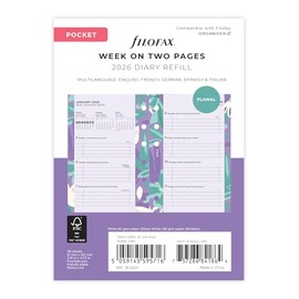 Filofax Pocket Illustrated Floral Week on 2 Pages 2026 diary Pack 26-6321