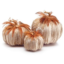 burton+BURTON Champagne Velvet Feathered Pumpkins, Set of 3