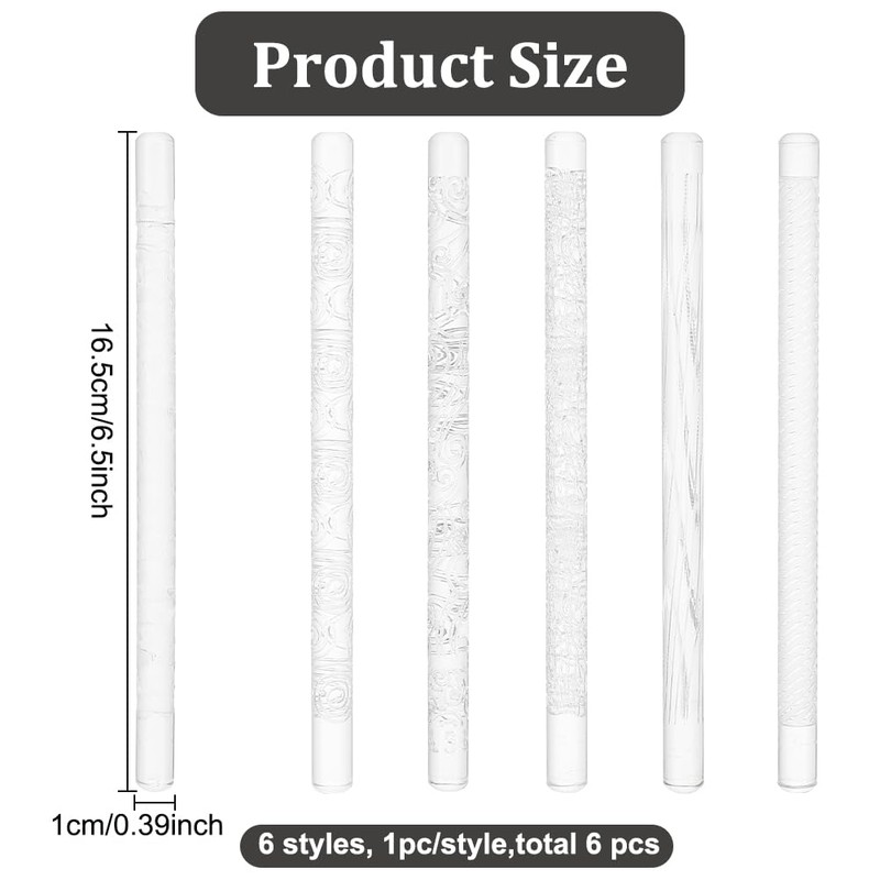 BENECREAT Pack of 6 Rolling Pin with Acrylic Embossing, 16.5