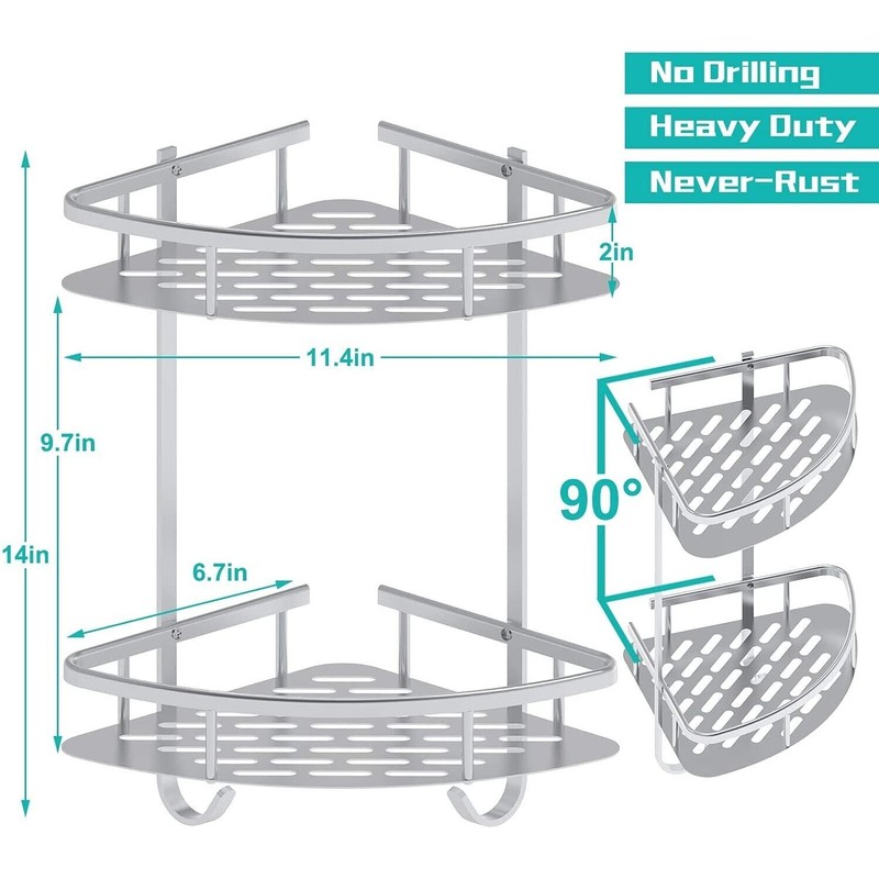 The Perfect Part Shower Caddy Bathroom Shelf, 2 Tiers Corner