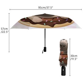 Rainproof and Windproof Travel Umbrella,Portable Automatic Open and Close Button Sunscreen Umbrella,Cute little pug sitting inside the donut