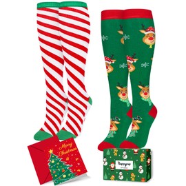 HAPPYPOP Christmas Gifts Stocking Socks for Girls - Christmas Knee High Twisted Socks Secret Santa Reindeer Socks, Xmas Stocking with Greeting Card for Kids