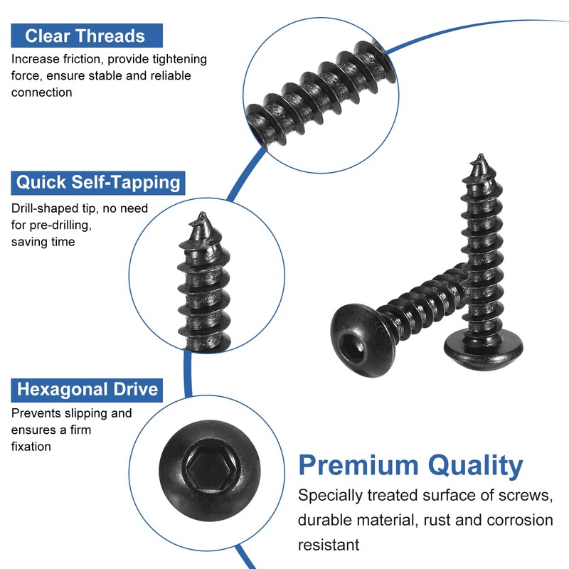 sourcing map Hex Socket Self Tapping Screws, M5 x 25mm