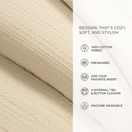 Lush Decor Haniya Solid Waffle Woven Textured Cotton Duvet Cover Set, 3 Piece Set, Full/Queen, Neutral - Soft Waffle Duvet Cover - Neutral Bedding Set - Minimalist, Modern & Farmhouse Bedroom Decor