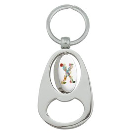 GRAPHICS & MORE Letter X Floral Monogram Initial Keychain Chrome Metal Spinning Oval Bottle Opener