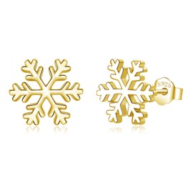Loutade Silver Christmas Stud Earrings for Women, 925 Sterling Silver Xmas Stud Earrings, 9mm Small Gold Snowflake Stud Earrings, Tiny Cute Cartilage Sleeper Stud Earrings for Winter Christmas