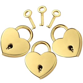 3Pcs Mini Golden Metal Heart Shaped Padlocks Small Vintage Lock with Key for Jewelry Box Storage Box Diary Book
