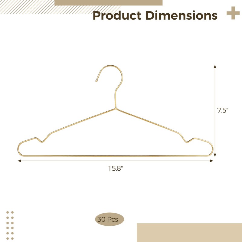 Gold Metal Hangers for Clothes - 30 Pcs Stainless Steel