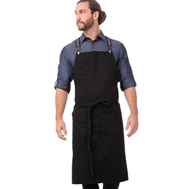 Chef Works unisex adult Berkeley Chefs Bib Work Utility Apron, Jet Black W/Black/Gray Suspenders, One Size US
