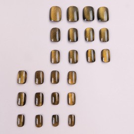24 Pcs Short Press on Nails Square Yellow Fake Nails Cat Eye Gel Nail Polish with Solid Color Designs Fall False Nails Glossy Acrylic Nails Full Cover Autumn Stick on Nails Extra Short Nails for Women