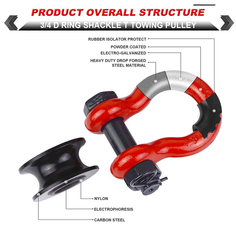 AMBULL Upgraded Snatch Block, 3/4" D Ring Shackle (2 Pack)