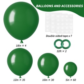 rubfac RUBFAC 129pcs Dark Green Balloons Different Sizes 18 12 10 5 Inches Emerald Green Latex Balloon Garland Arch for Masquerade Party Decorations Birthday Baby Shower Wedding Safari Jungle Party Supplies