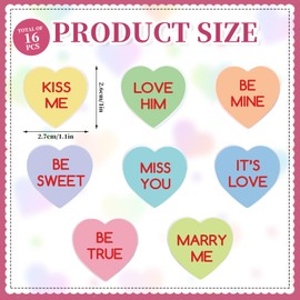 JarThenaAMCS 16Pcs Valentine's Day Silicone Focal Beads Conversation Heart Shape Silicone Beads Colorful Candy Heart Loose Rubber Beads For DIY Crafts Pen Keychain Making