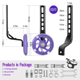 BNKIHDD Adjustable Bike Training Wheels for Kids – Mute Flash Wheels, Compatible with 12 14 16 18 20 inch Single-Speed Bikes Purple