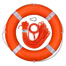 30" Boat Throw Rings with Water Floating lifesaving Rope 98.4 feet , Life Ring with Fluorescent Reflective Strip, White Grab Lines