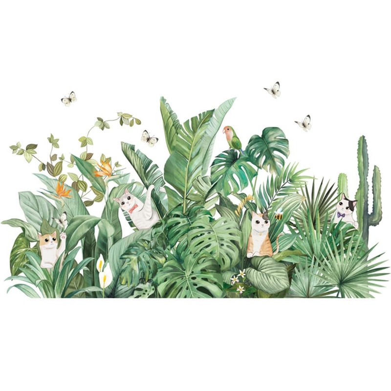 Buer Homie Wall Decals, Plant and Cat Pattern Stickers for