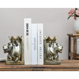 Kakizzy Vintage Gold Lion Book Ends,Animal Decorative Bookends,Resin Book Holder,Luxurious Book Ends for Shelves Rooms Office Home Decor,Unique Book Lover Gift(Gold Lion)