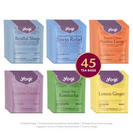 Yogi Canada Organic Tea Sampler Gift Box - Assorted Delicious Wellness Teas - 6 Favorite Herbal, Green & Black Teas - Tea Gift Set & Variety Pack (45 Tea Bags)