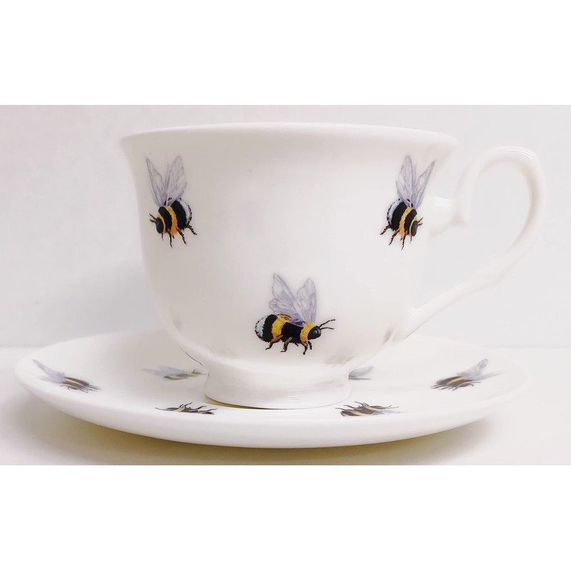 Rainbow Decors Bees 2 Tea Cups 2 Saucers Fine Bone