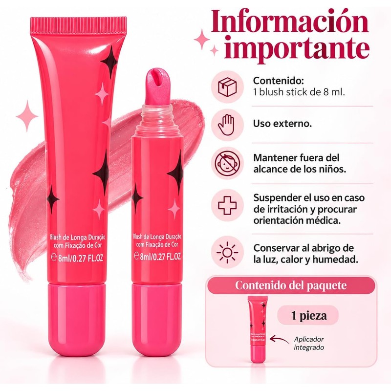 Rubor Líquido Blush Cremoso Para Mejillas Larga Duración 8ml