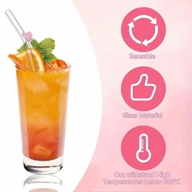 6 PCS Glass Straws Reusable,Glass Straws with Charms,Bent Straws with Cleaning Brushes,Clear Glass Straw with Bows,Butterfly Straws,Glass Butterfly Straws,Long Glass Straw,Glass Drinking Straws