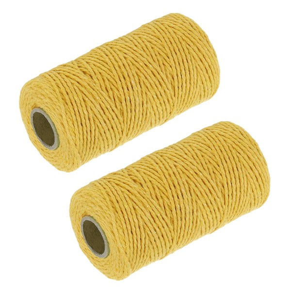 MECCANIXITY 2Pcs Cotton Rope Twisted Braided Rope Cord, Yellow 100M/109
