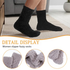 Abeillo 3Pairs Womens Fuzzy Socks Soft Cozy Fluffy Slipper Socks, Winter Warm Plush Home Sleeping Socks don't Shed Lint, Mid-Calf Coral Fleece Home Slipper Warm Socks (Black, White, Khaki)