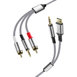 3.5mm and USB C to 2RCA 1/4 Audio Cable 4 in 1Multi-Function Type-C to 1/8RCA Nylon Audio Auxiliary Y Splitter Cable Compatible Headphones Hi-Fi Audio Tablets Laptops MP3 AUX Player 1 Pack 6.6ft